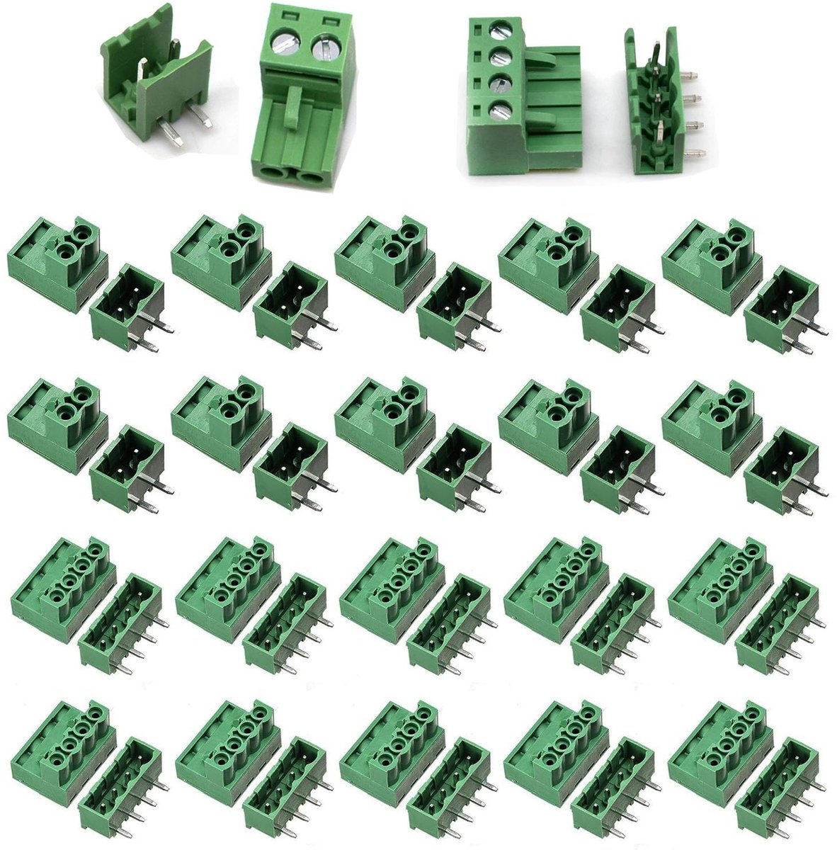 10 paar 5,08 mm rechte 4-polige PCB schroefklemmen aansluiting insteekbaar type + 5,08 mm pitch 2 pins plug-in schroef PCB terminal blok stekker rechthoek (10 paar)