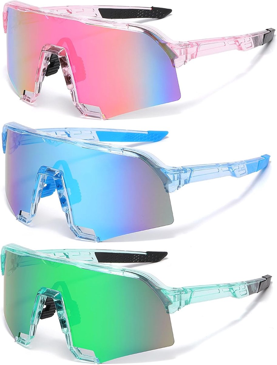3 stuks sportzonnebril, gepolariseerde fietsbril, snelle bril, rave-bril, fietsbril, winddicht, UV400-bescherming voor heren en dames, outdooractiviteiten zoals fietsen, vissen