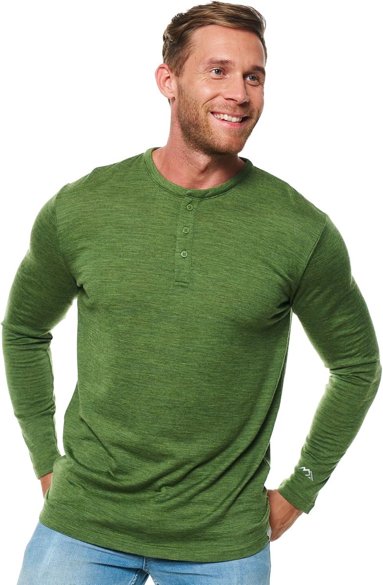 100% Merino Henley Shirt Heren Met Lange Mouwen – Ondergoed Van Merinowol (XX-Large, 170 Green Olive Henley)