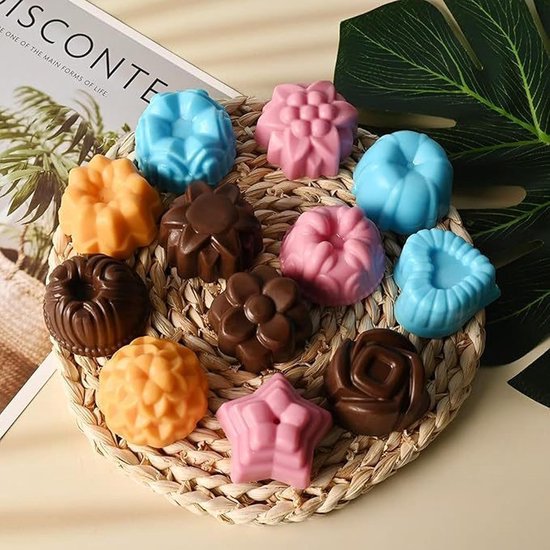 Zeepvormen van siliconen, 5-delige handgemaakte zeepvorm, 12 holle ruimtes, zeepvormen om te gieten, zeepvormen, geschikt voor doe-het-zelf handgemaakte zeep, chocolade, jelly (5 kleuren) — afbeelding 3