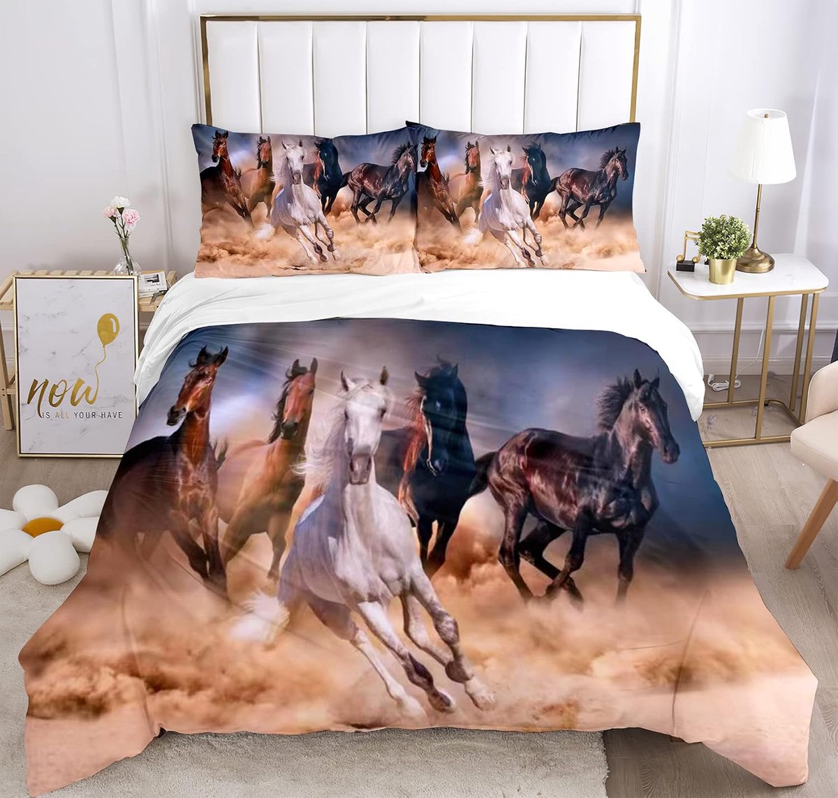 135 x 200 cm paardenpatroon 3D dierenpatroon microvezel superzacht dekbedovertrek en kussensloop (paard 2, 200 x 200 cm)