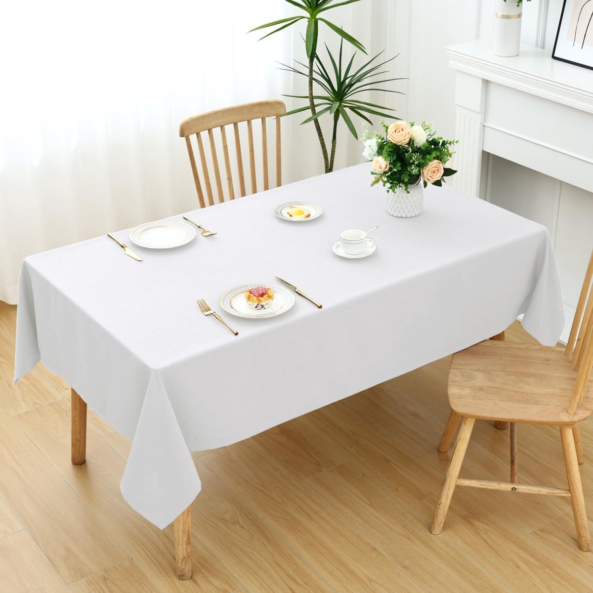 Tafelkleed met linnenlook, afwasbaar, rechthoekig, 140 x 180 cm, tafelzeil, waterafstotend, afwasbaar, lotuseffect, vuilafstotend, tafellinnen, wit