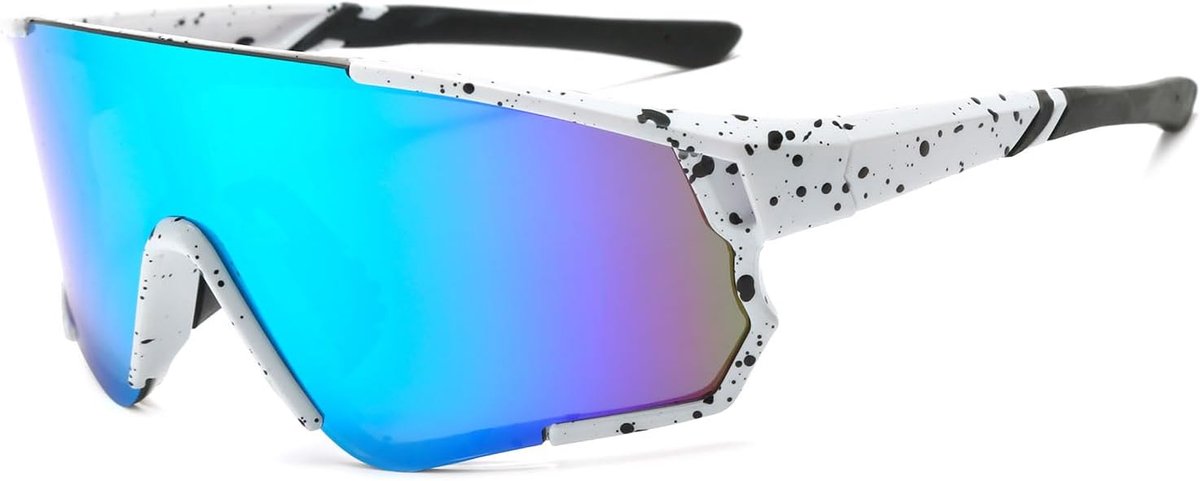 Sportzonnebril voor heren en dames, winddicht, fietsbril, mountainbike, sport, outdoor, fiets met UV400-bescherming, Wit, Medium
