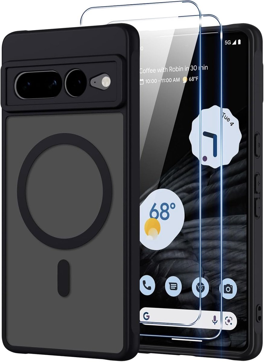 Beschermhoes voor Google Pixel 7 Pro, compatibel met MagSafe, mat, transparant, magnetisch, met 2 gehard glas, schokbestendig, krasbestendig, anti-vergeling, valbestendig, mat, harde