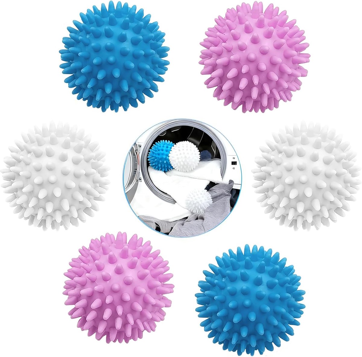 6 stuks - herbruikbare siliconen wasballen voor wasmachine en droger, energiebesparende wasverzachter en kleding anti-wirwar