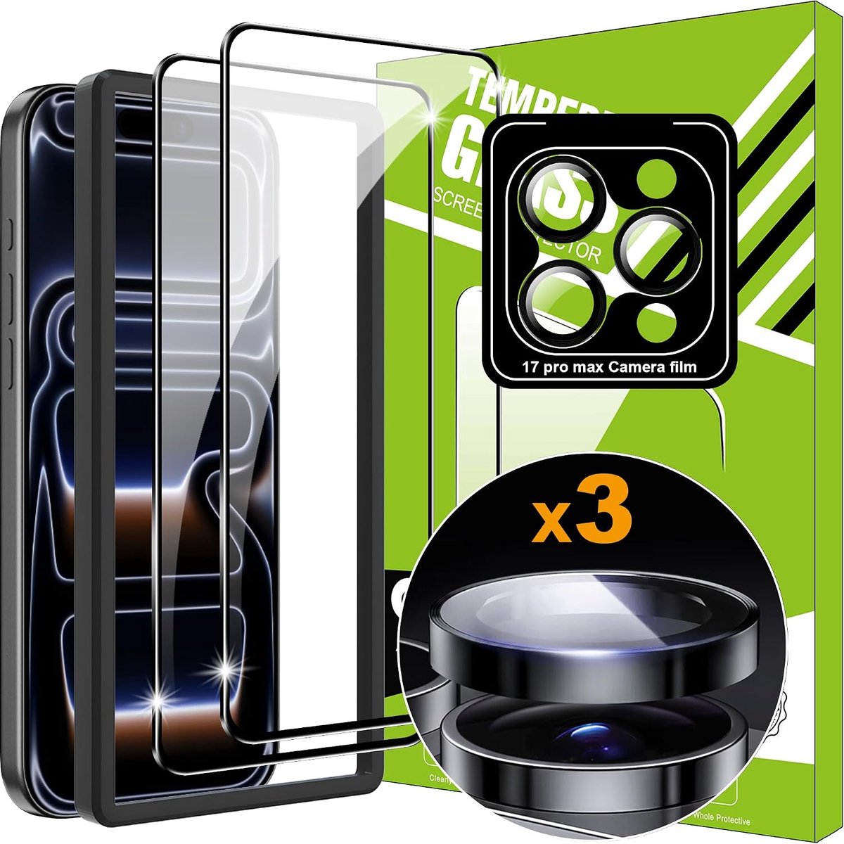 Film voor iphone 17 Pro Max Screen Protector [2+1 Stuks] Volledige Dekking Gehard Glas Film Schermbeschermer met Camera Lens Beschermer