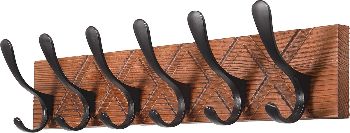 Houten kapstokhaken – kledinghaken muur in Scandi-stijl, garderobelijst met 6 haken voor het ophangen van mantels, hoeden, kleding, sjaals, houten haken alles wit