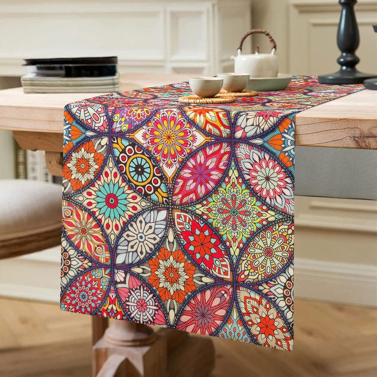 Modern Boho in linnenlook voor eetkamer, keuken, eettafel - wasbare decoratie voor binnen en buiten, vakantie, feest - 40 x 140 cm A