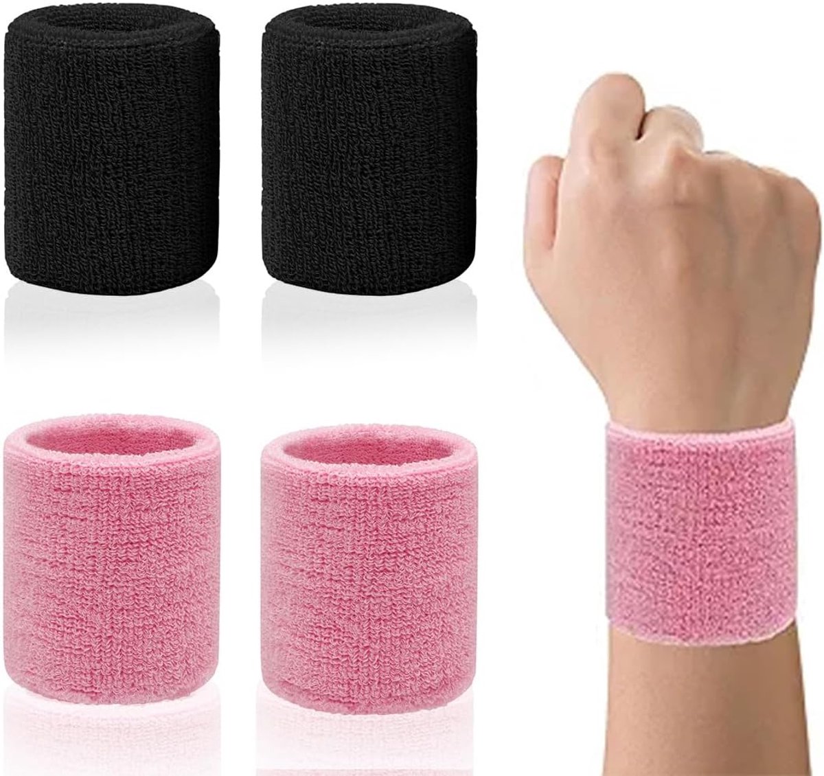 4 stuks sportarmbanden voor dames en heren, sportmanchetten, zweetband, sport, sweatband, pols, elastisch, voor sportschool, hardlopen, sport, tennis, basketbal, 4 stuks