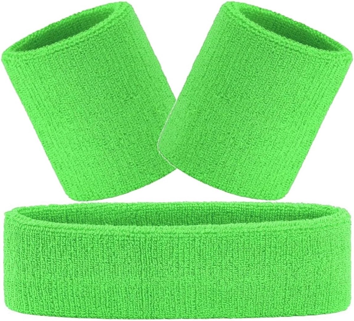 3-delige set zweetbanden, 1 x hoofdband + 2 x zweetbanden voor polsen, hoofdband voor dames en heren, accessoire voor carnaval en carnavalskostuum, hoofdband voor jongeren