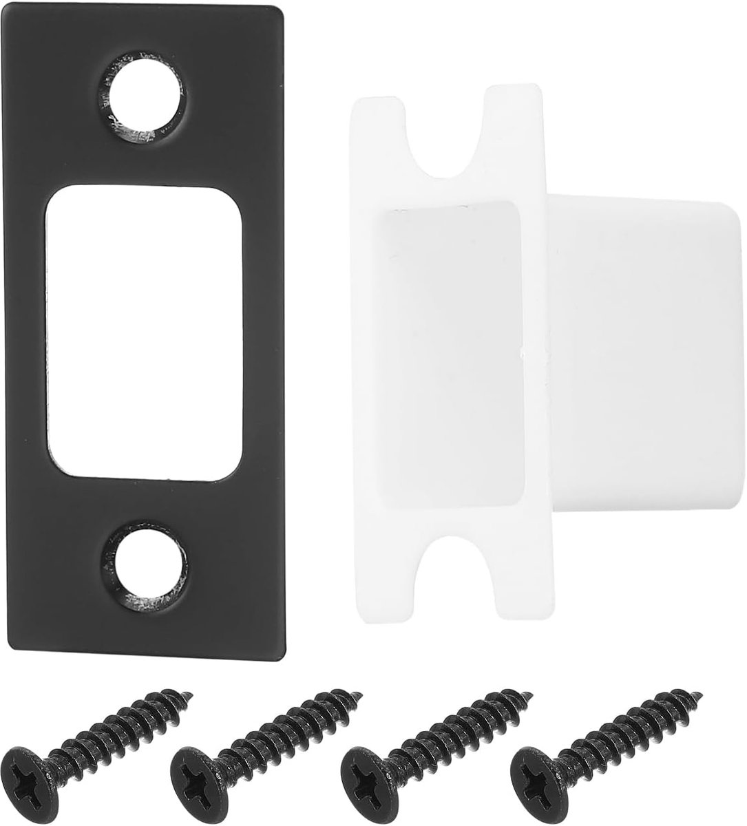 4 sets deurvergrendelingsplaten, 57 mm x 25,5 mm, roestvrij staal, vervanging voor deurkozijn, ronde hoek, zwart