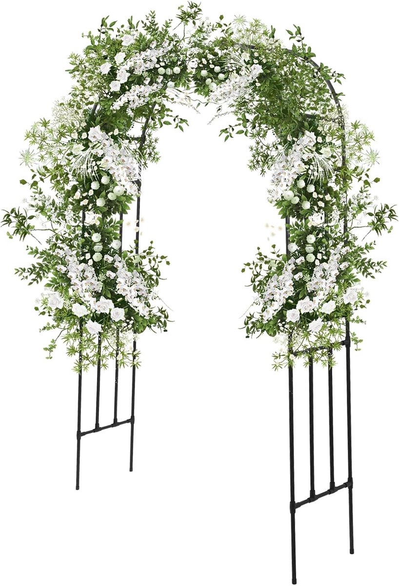 Boog, plantenklimboogrek, tuinboog, rozenboog, poortboog, tuin, klimrooster, rozenhulp, tuindecoratie en versiering, weerbestendig, zwart, 240 x 150 x 40 cm