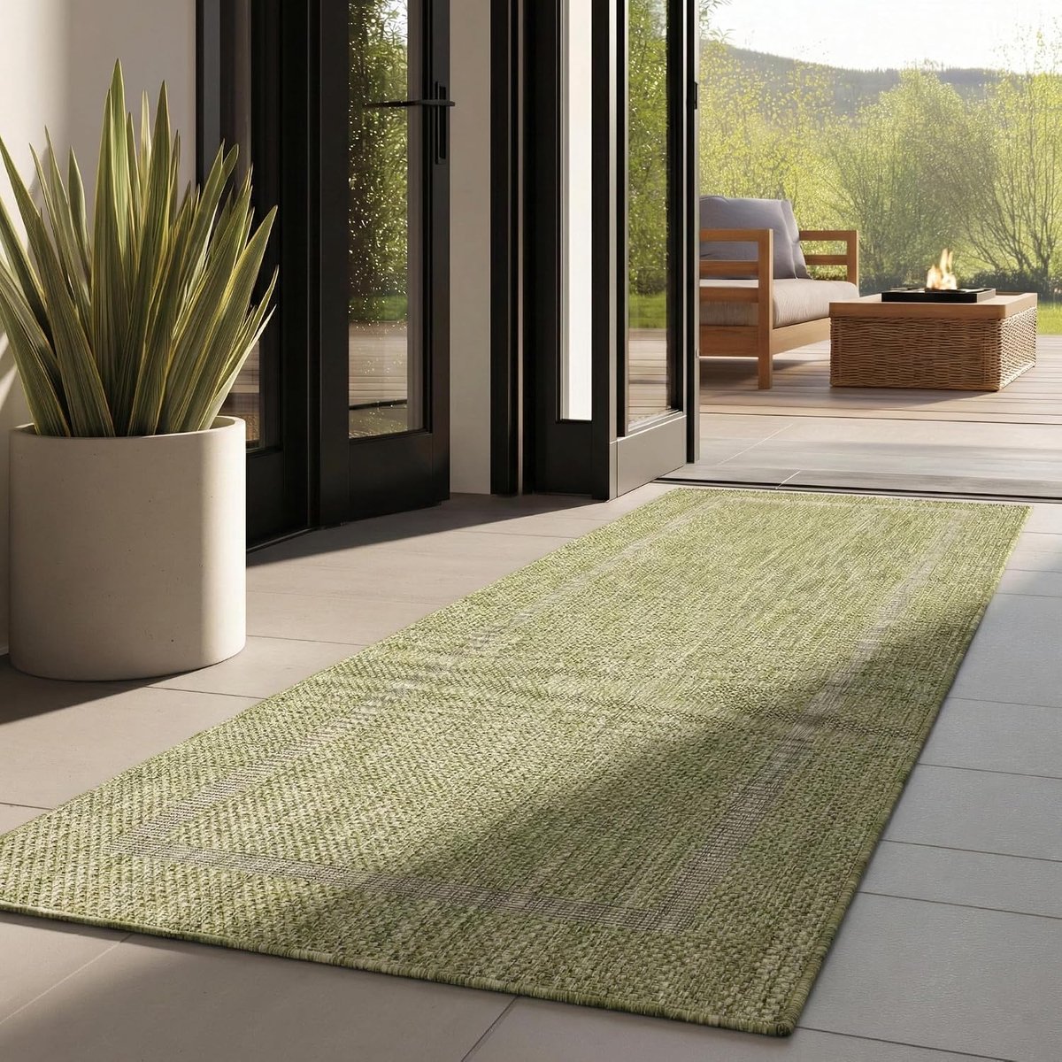 Effen Weerbestendig Terras Balkon Tuin Keukentapijt Platgeweven Sisal-look, Kleur: Groente, Maat: 80 x 150 cm
