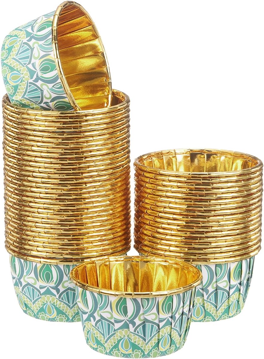 100 stuks bak-cupcake-vormen 3,5 oz cupcake-vormen aluminium goud kleine Boheemse bakvormen voor feest verjaardag bruiloft festival lichtgroen