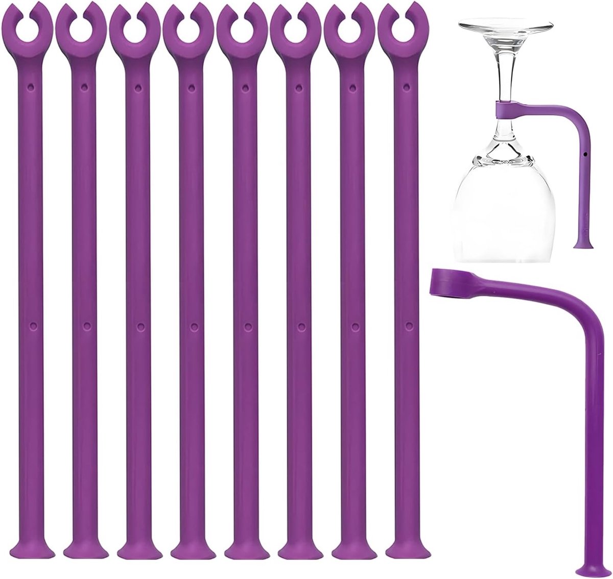 Tether Siliconen Vaatwasser Bevestiging Siliconen Stemware Saver Flexibele Wijnglashouder Vaatwasser Wijnglas Protector Paars (8 stuks)