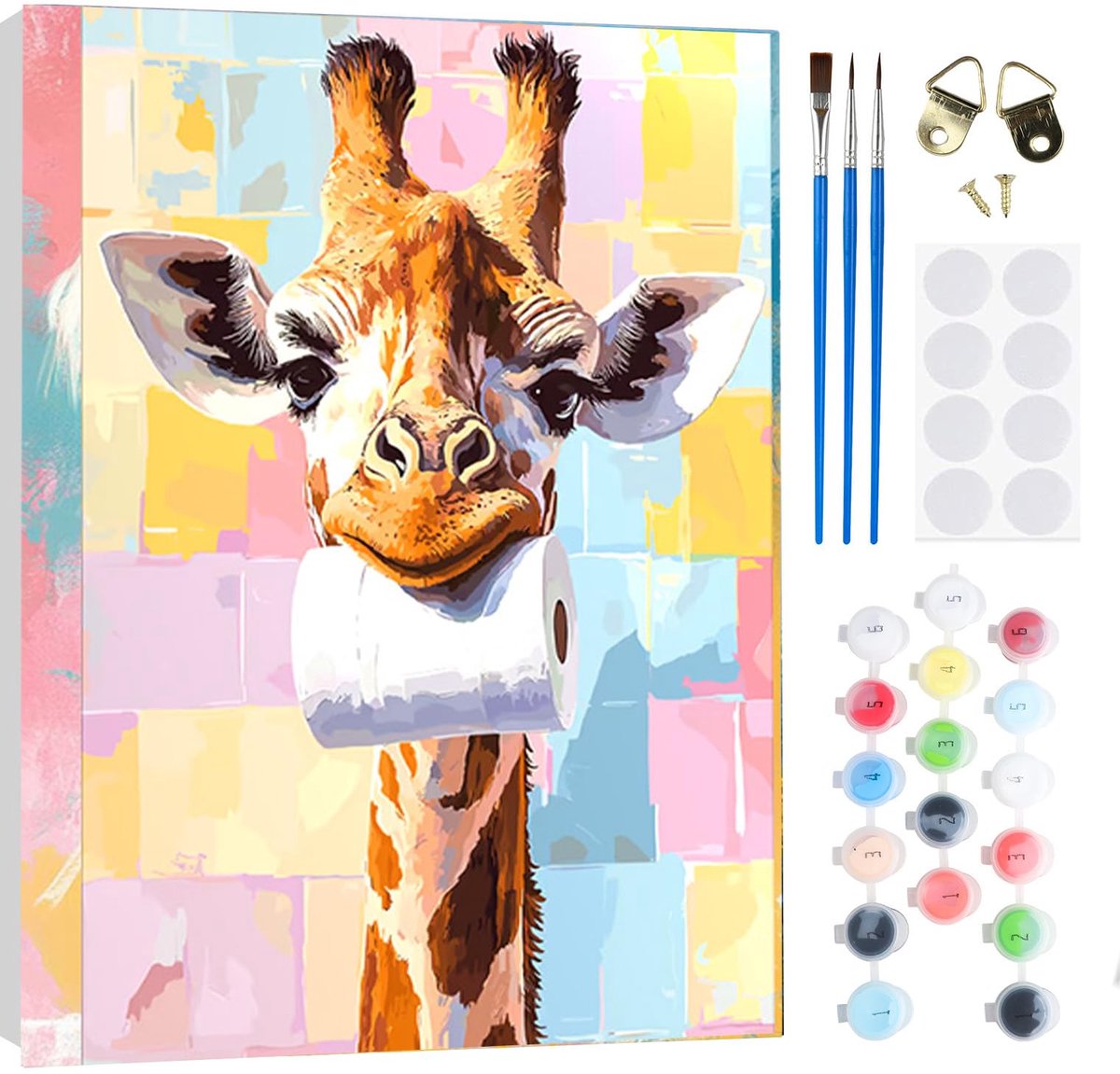 Schilderen op nummer Giraffe 20 x 30 cm - met houten lijst - complete set met kwasten en kleuren - creatief cadeau - SnelShoppen