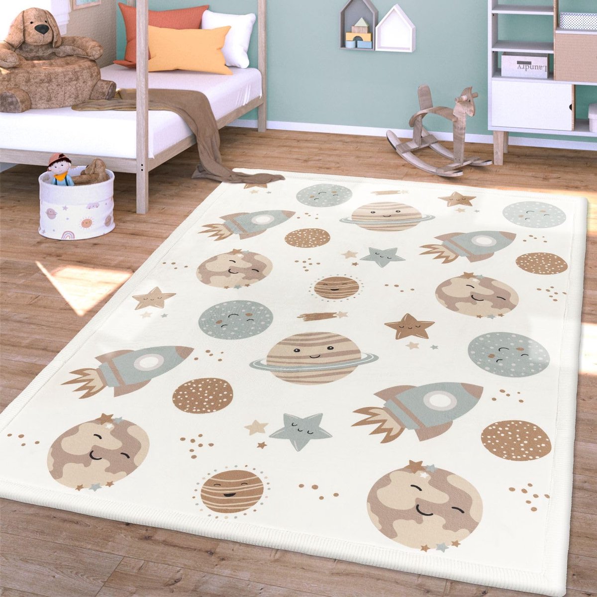 Home Vloerkleed Kinderkamer Meisjes Jongens Antislip Soft Wasbaar Gestippeld, Kleur:Bruine Crème, Maat:120x160 cm