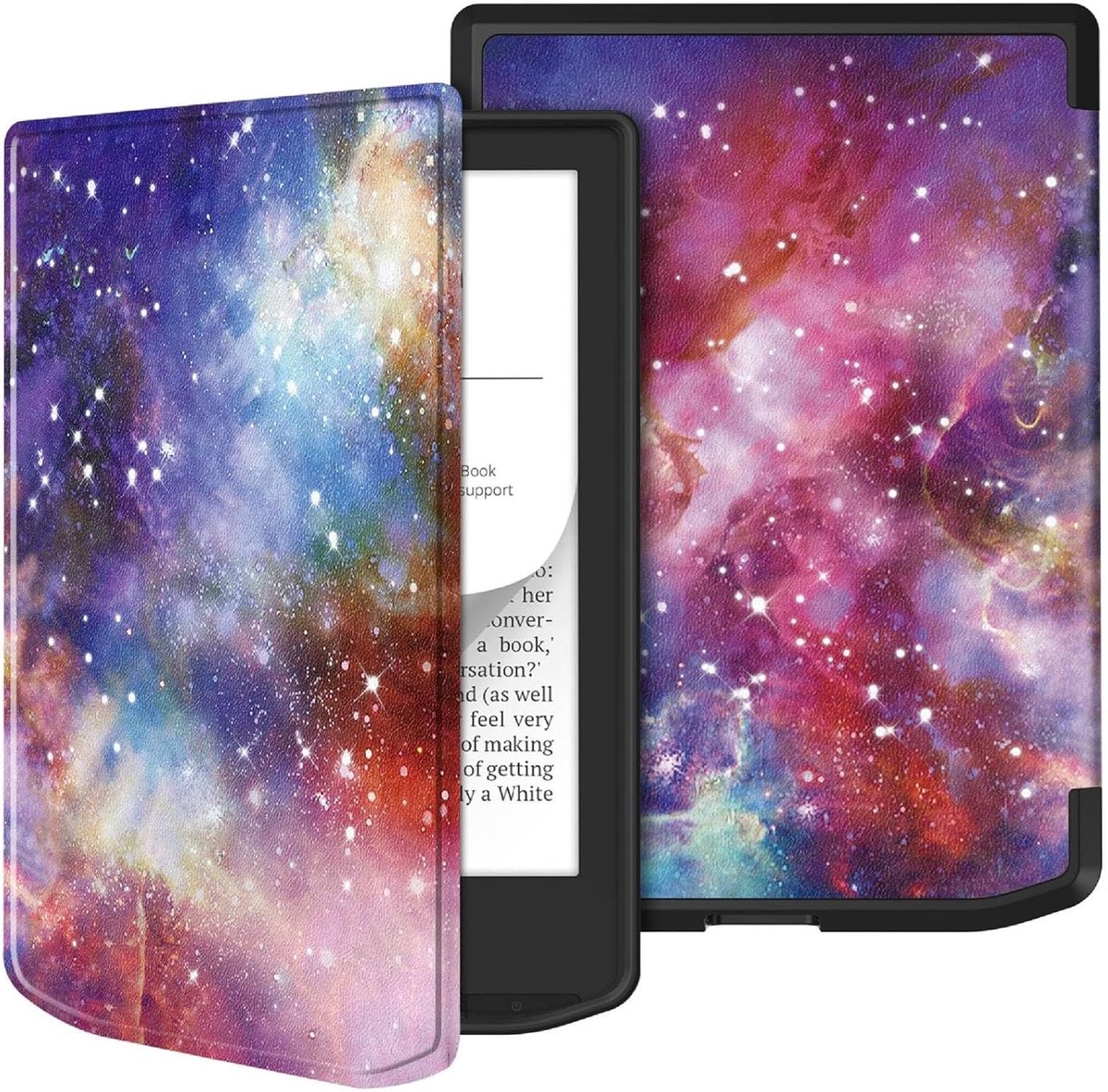Beschermhoes compatibel met Pocketbook Vers Pro/Pro Color/Lite, Leren hoes, Zachte Siliconen Achterhoes [Flip Case] Huidachtige textuur - Galaxy