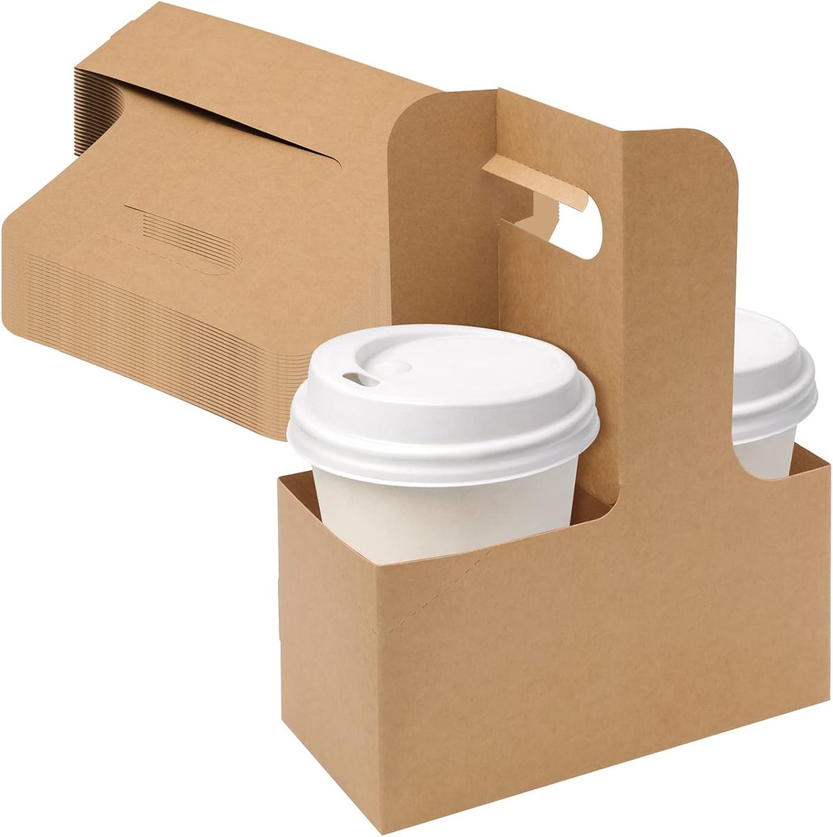 25 stuks wegwerpbekerhouders van kraftpapier met handvat voor warme en koude dranken, afhaalmaaltijden, koffie en restaurant