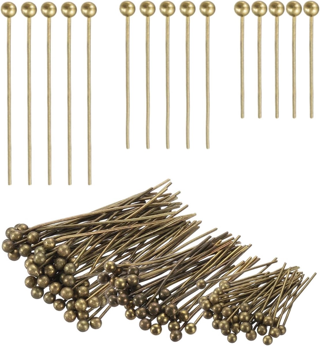 0.6/0.8/1 Inch Balspelden, Sieraden Maken Hoofdspelden Rechte Pins Bevindingen Buigbaar voor DIY Craft Armband Ketting Oorbel Hanger Maken Benodigdheden - 600 stuks (brons)