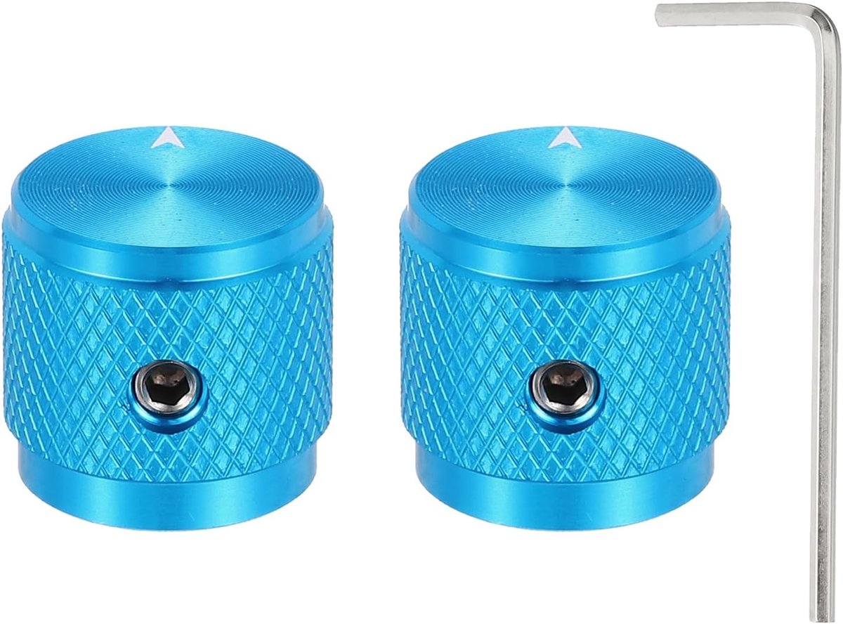 2 stuks aluminium potentiometer draaiknop, 6 mm (1/4") Universele volumetoonregeling knoppen met pijlindicator voor gitaar, 5/8" Blauw