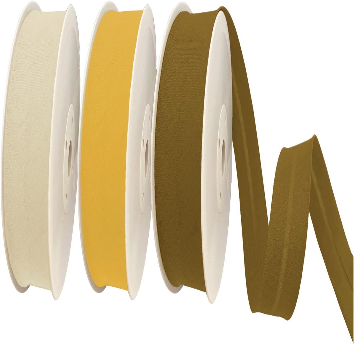 = Brede Bias 20 mm. 50% Katoen en 50% Polyester. Pakket van 3 stuks Van Elk 10 meter - (Lichtgeel/Geel/Oker)