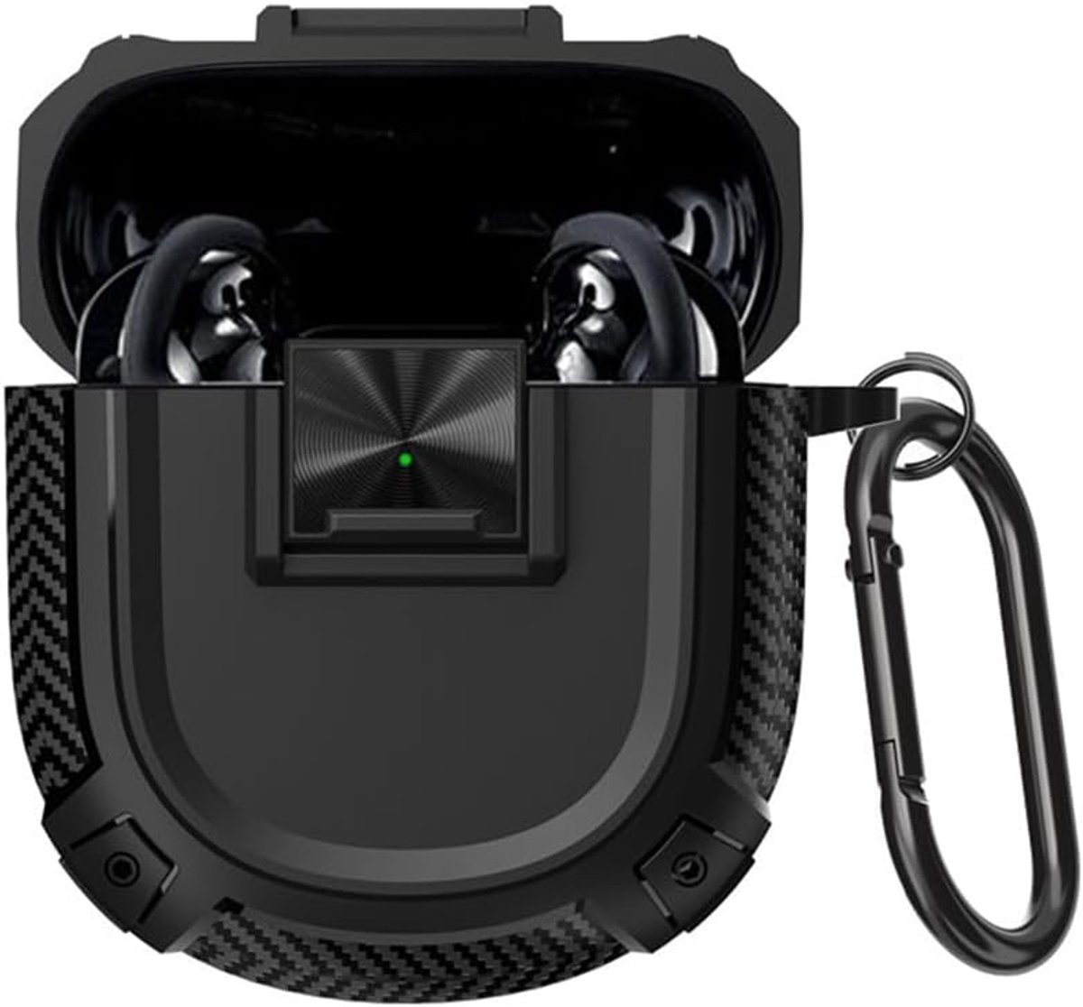 Hoesje voor Bose QuietComfort Earbuds II, [Anti-kras] Robuust TPU Beschermend Hoesje met Karabijnhaak, Volledige Lichaamsbescherming, Compatibel met Bose QuietComfort Earbuds II-Zwart