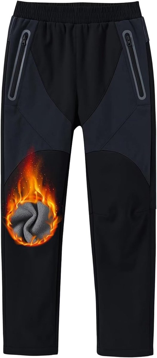 Softshellbroek voor kinderen, skibroek, thermobroek, werkbroek, jongens, meisjes, zacht, ademend, met zak met ritssluiting