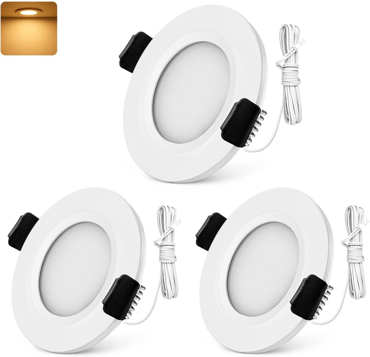 inbouwspot LED DC 12V-24V IP44 3000K warm wit LED spot 3W 300LM LED inbouwspots 58-62mm gatmaat inbouwverlichting voor camper, keuken, kledingkast aluminium wit 3-delige set, Niet dimbaar