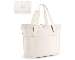 Reistas – handbagage – damestote – opvouwbare, rekbare boodschappentas – grote tote – geschikt voor werk, reizen, winkelen, school, koffieafspraakjes, enz. – Wit