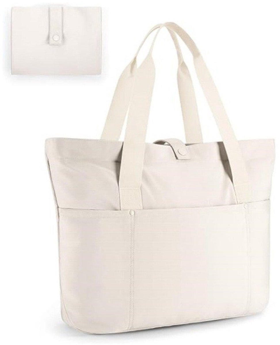 Reistas – handbagage – damestote – opvouwbare, rekbare boodschappentas – grote tote – geschikt voor werk, reizen, winkelen, school, koffieafspraakjes, enz. – Wit