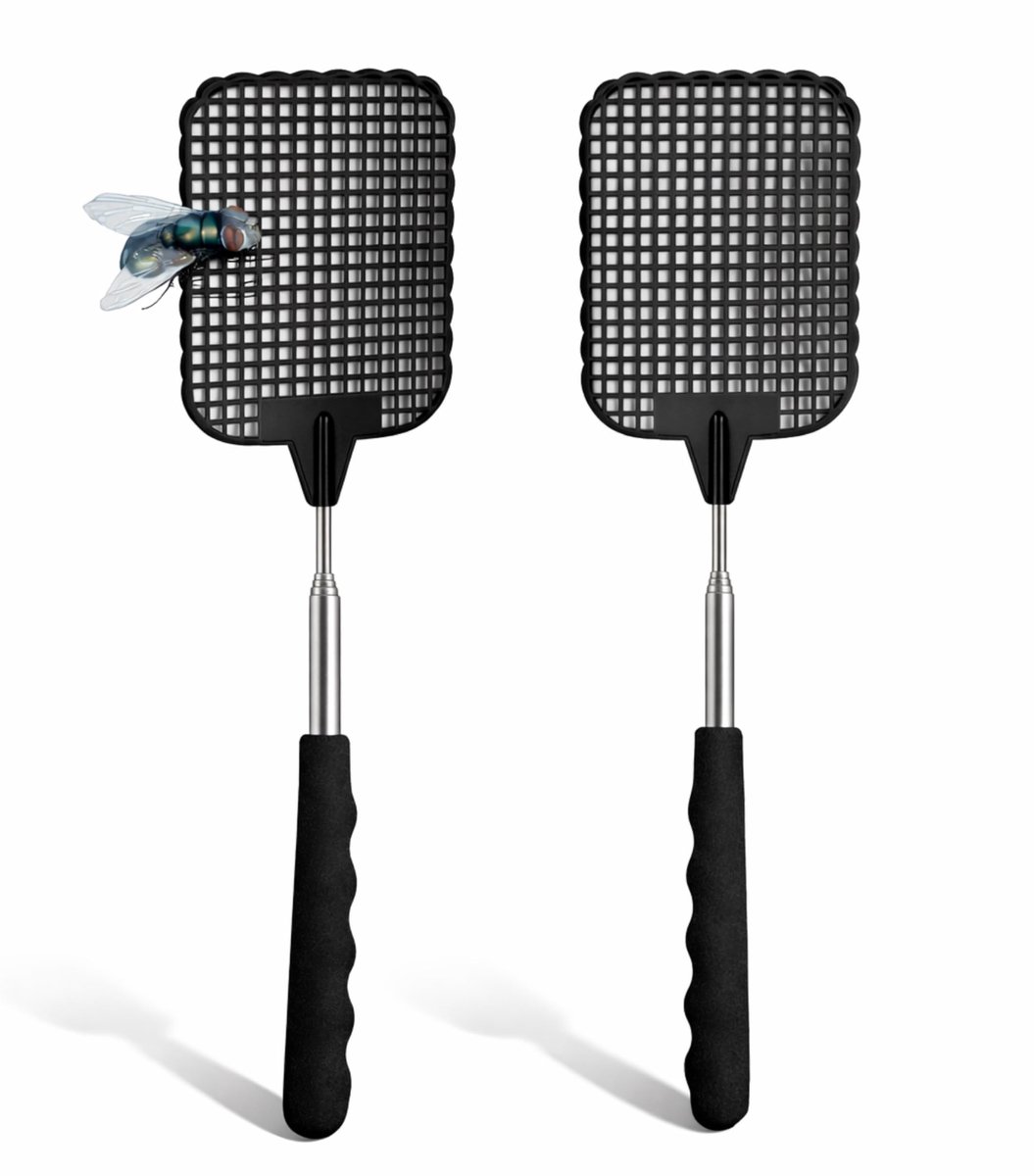 Vliegenmeppers XXL 75 cm - Uittrekbaar met telescopische steel - Voor vliegen, muggen en insecten - Handig in gebruik - ShopVlot