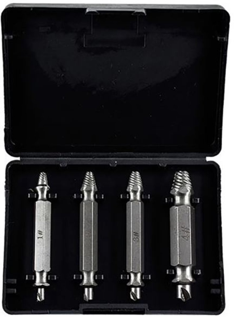 4x Schroefverwijderaar - Schroefuitdraaier - Afgebroken schroef verwijderen - Doorgedraaide schroef losmaken - Boutverwijderaar - Screw extractor - Jonyx