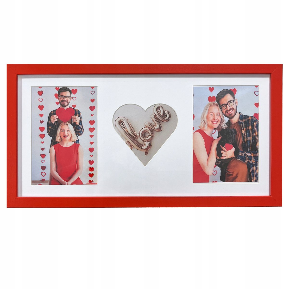 Valentijnsdag fotolijst voor 3 foto's 10x15 cm, rood hart