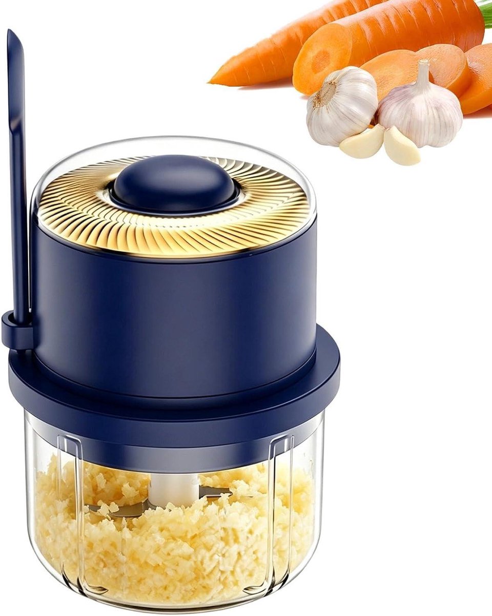 Mini Hakmolen - Keukenmachine Kleine Hakker - Voedsel Bereiden - Vaatwasmachinebestendig - 350 ml - Blauw
