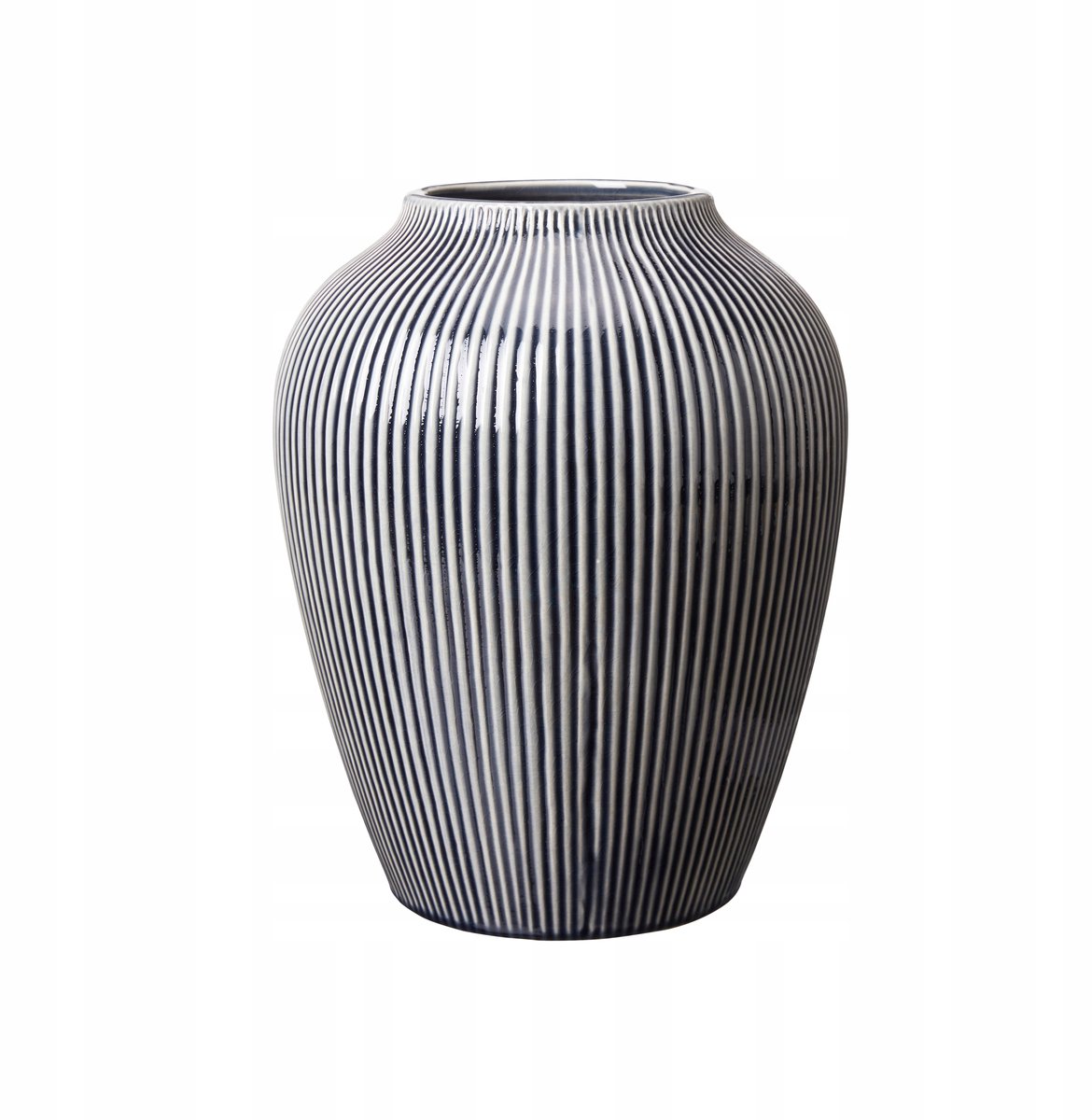 Blauwe Keramische Vaas met Grijze Strepen - 26x19 cm