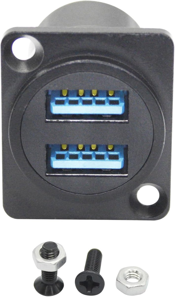 USB 3.0-stekkeradapter voor dubbele paneelmontage, D-type USB female naar female doorvoer met installatieschroef, gegevensoverdracht met hoge snelheid 5 Gbps, voeding 5 V/2 A