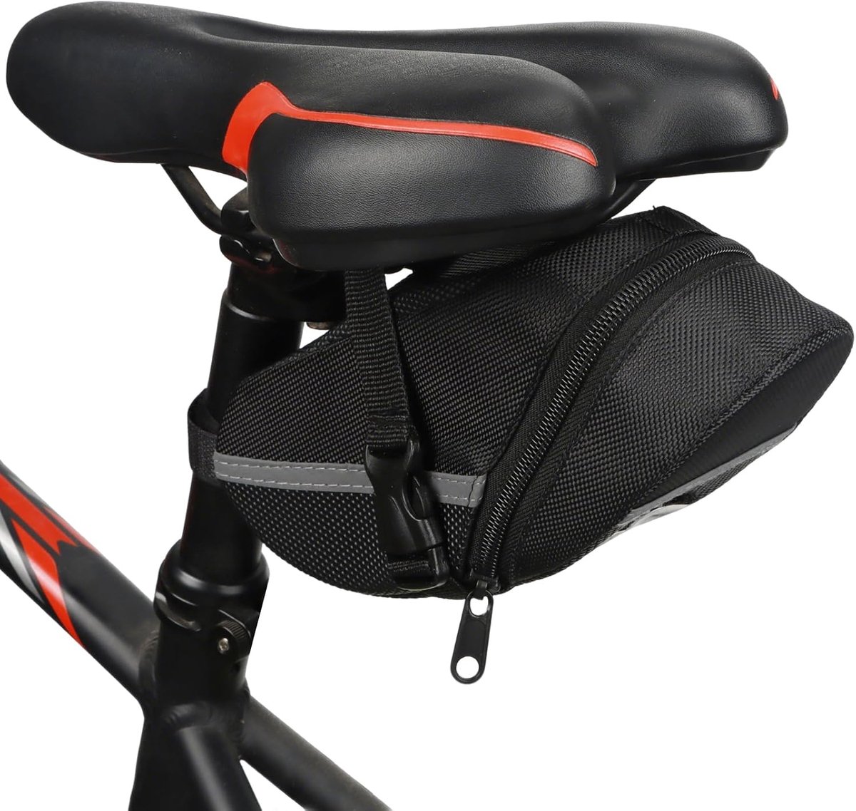 Zadeltassen voor fiets, compacte draagbare fietstas zadel, waterdicht, met nettas, reflecterende zadeltas, racefiets voor racefietsen, mountainbikes, stadsfietsen