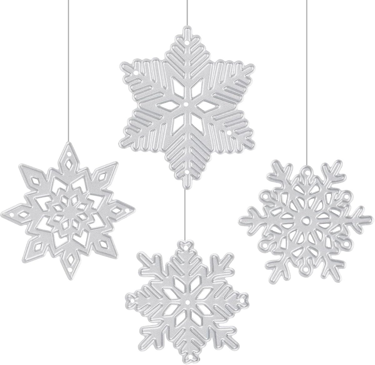 3D Stanssjabloon Kerstmis metalen reliëfsjabloon met sneeuwvlokken bloemen stansvormen sjablonen voor kersthangers om op te hangen, kerstboom, decoratie, handwerk, doe-het-zelf decoratie, 4 stuks