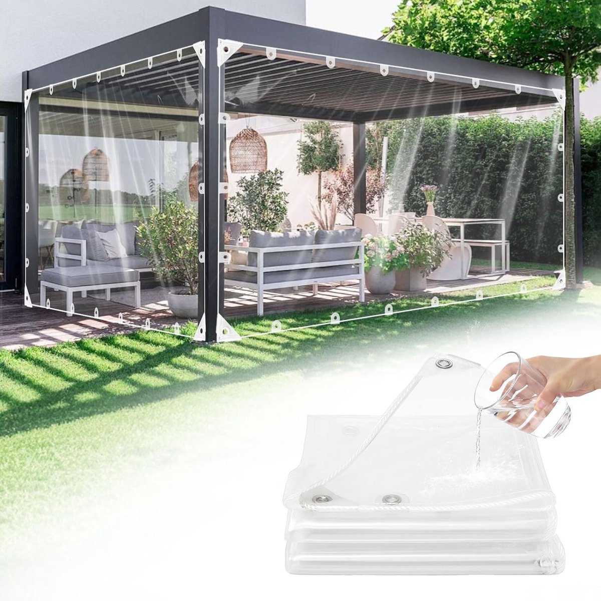 Dekzeil, waterdicht, robuust, verbeterd, doorzichtig pvc-dekzeil, 2 x 3 m, verdikt 400 g/m², grote dekzeilen, vorstbestendig, winddicht, transparant zeil voor buiten