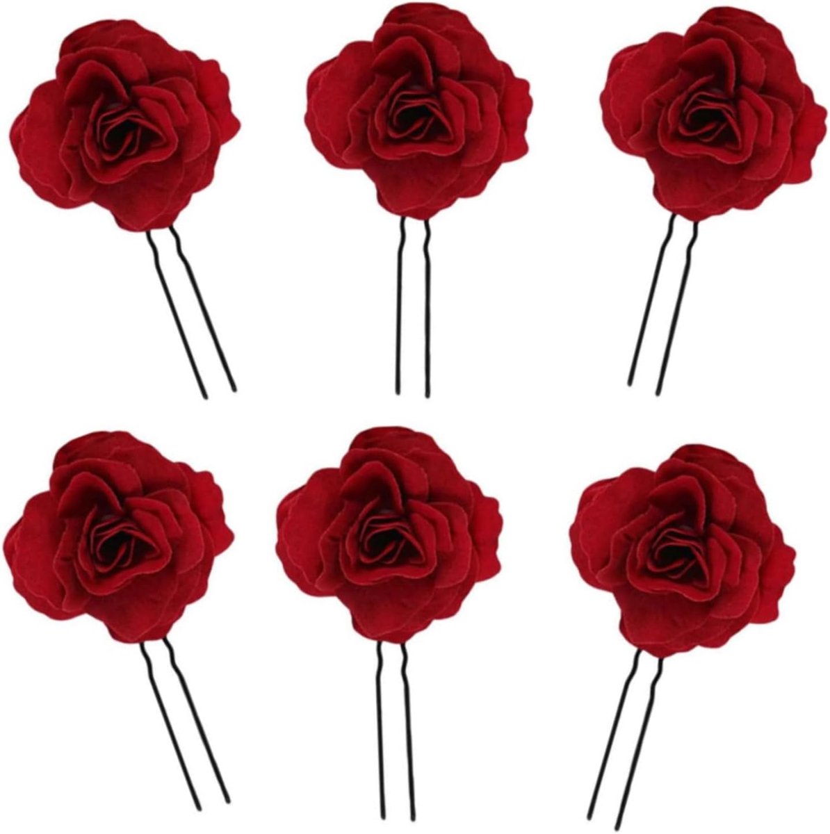 Haarspelden met bloemen, 6 stuks, U-vormige haarspelden voor vrouwen en meisjes, elegant accessoire voor bruid of feest, hoofdtooi met kunstbloemen, duurzaam en zacht