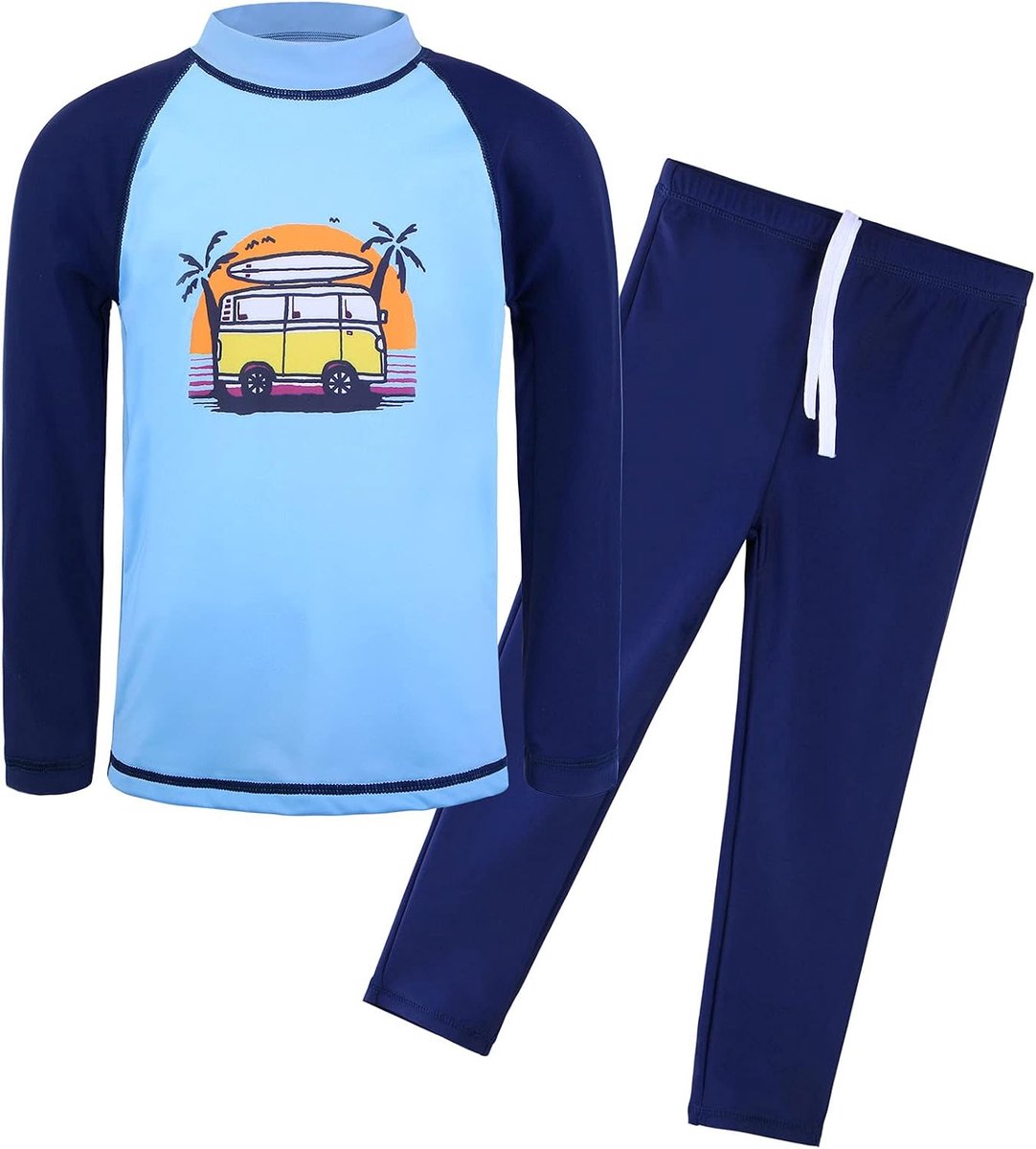 UV-beschermingspak voor jongens, 2-delig shirt met lange mouwen en lange broek, UPF 50+, badkleding voor kinderen van 3-12 jaar