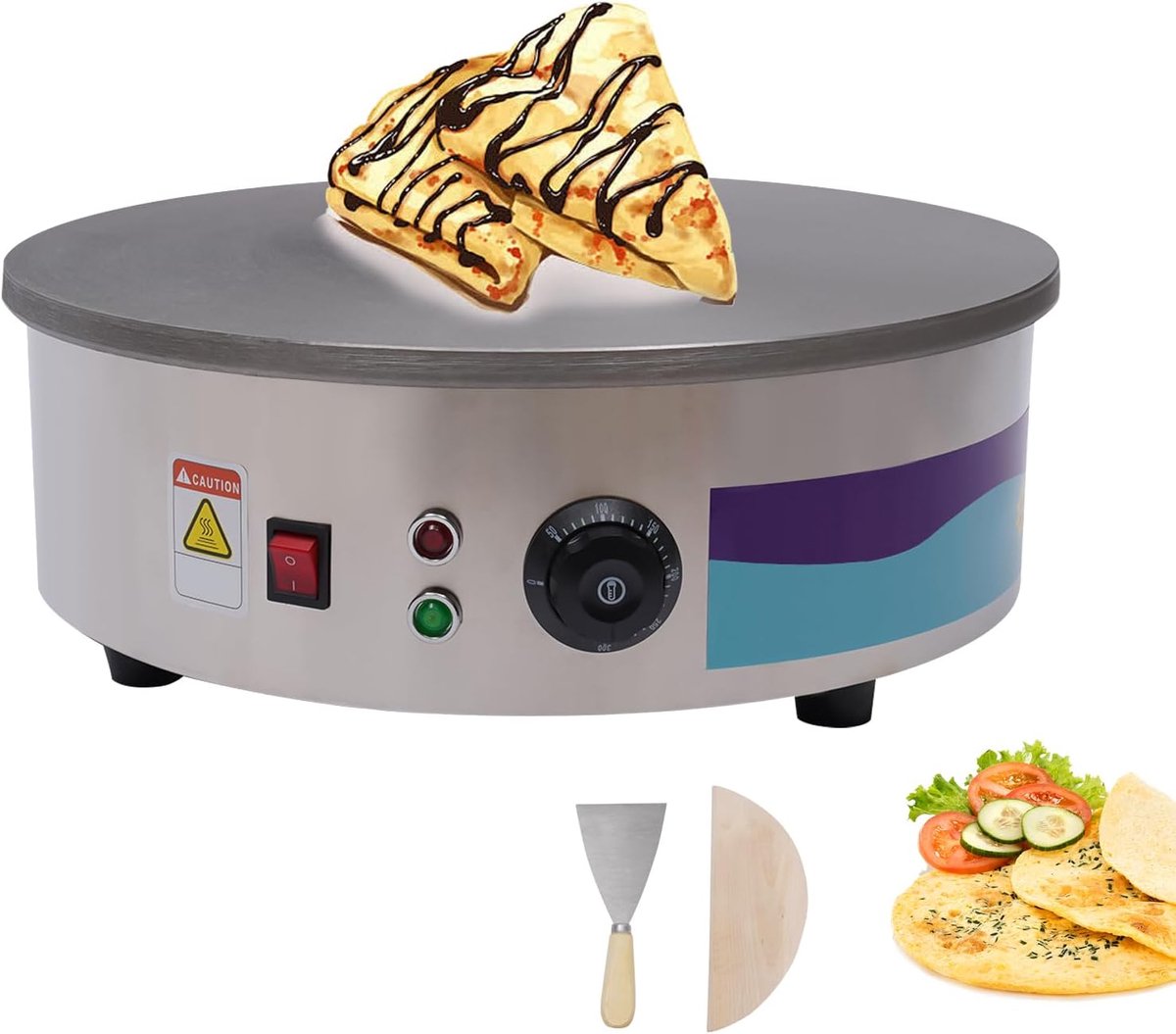 Crêpes Maker Creperie met spatel en deegverdeler, 3000 W crêpes maker voor 37 cm XXL pannenkoekenmaker, antiaanbaklaag, voor pannenkoeken en pannenkoeken