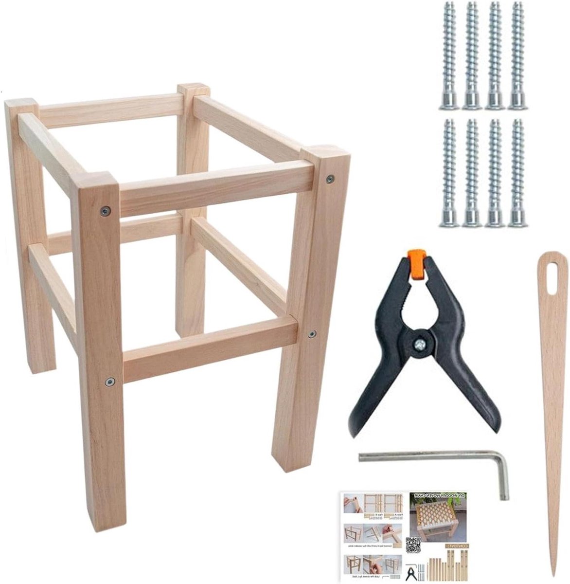 Voetenbank Frame Kit - Houten Kruk Frame - Zelf Meubels Maken - Beginner Vriendelijk Ontwerp - 37x42x29cm - Onbehandeld Hout