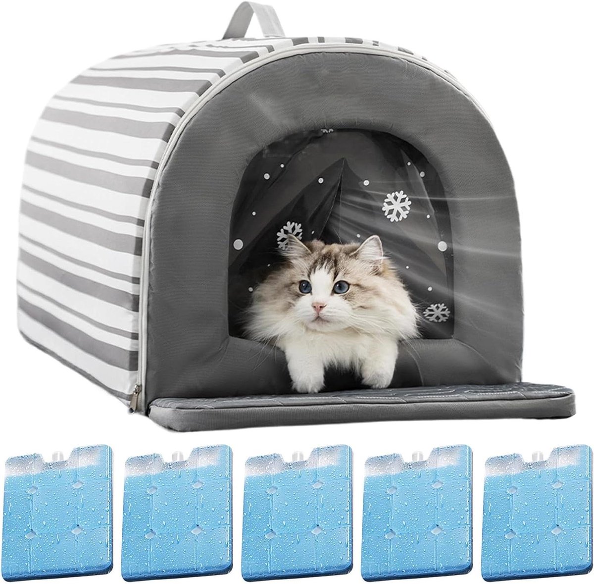 Kat Koelhuis - Dierenbed Buiten - Katten Koel Houden - Met IJsbox Verkoeling - 40x35x35cm - Grijs