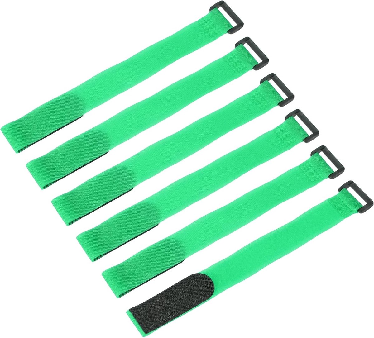 6 stuks herbruikbare batterijbevestigingsriemen, 25 mm x 300 mm, nylon, multifunctioneel, verstelbare batterijhouder, gesp, boot, auto, groen