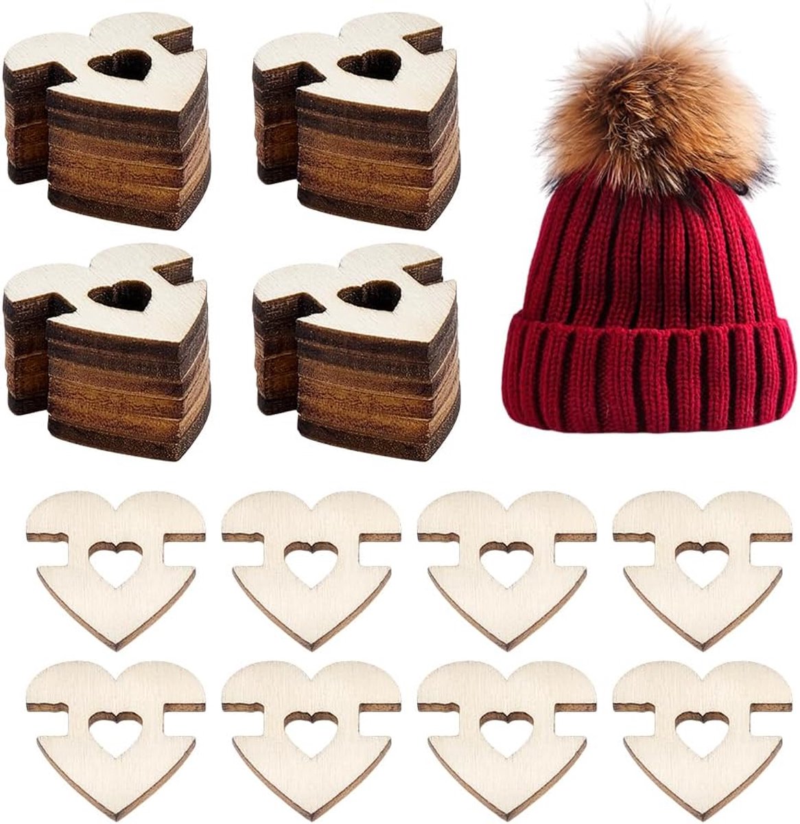 Knopen voor hoeden 1 gat houten pompon knoppen platte ronde liefdesvormige sluitingen afneembare houder