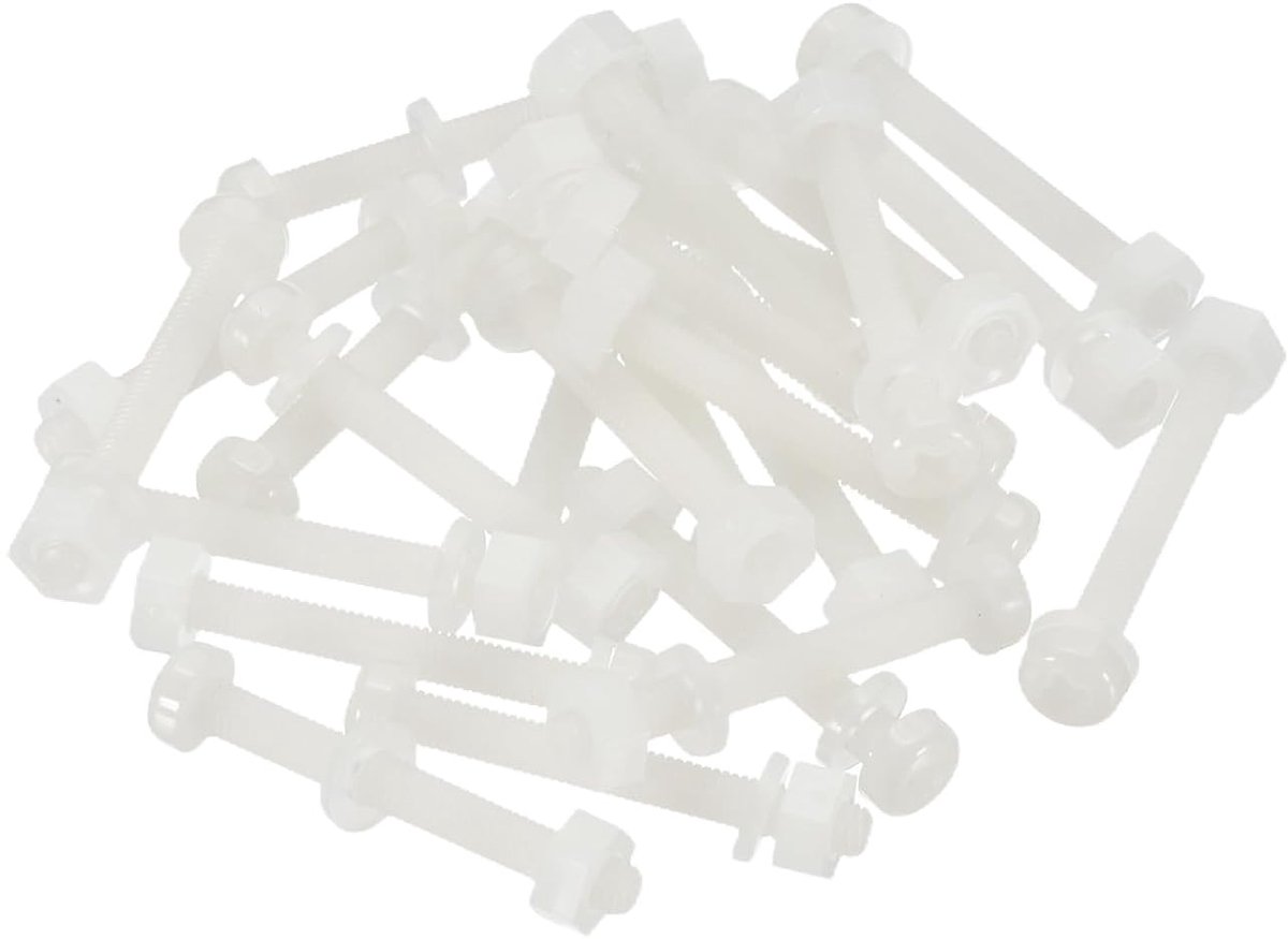 24-delige schroevenset, M3 x 25 mm, nylon kunststof schroefdraad, schroeven en binnenzeskant, moeren en sluitringen, set voor industriële en huishoudens, bevestigingsprojecten, wit