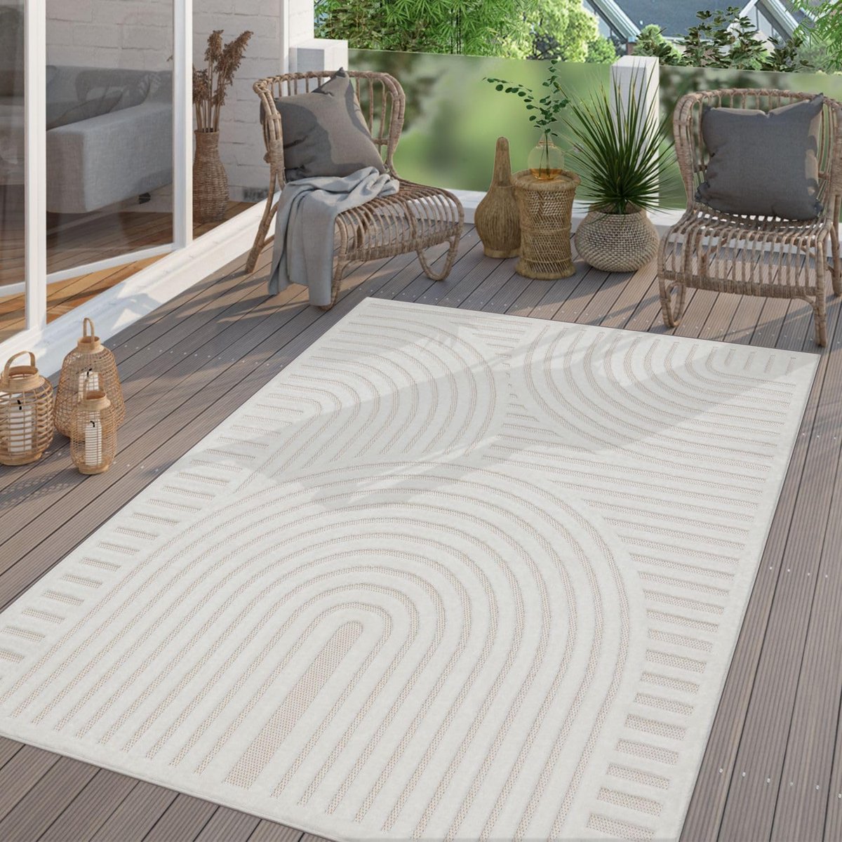 Home Tuin Vloerkleed Tapijt Voor Binnen En Buiten Balkon Keuken Tapijt Boho 3D Scandi Modern Effen Kleur, Kleur:Lichtgrijs Crème, Maat:200x280 cm