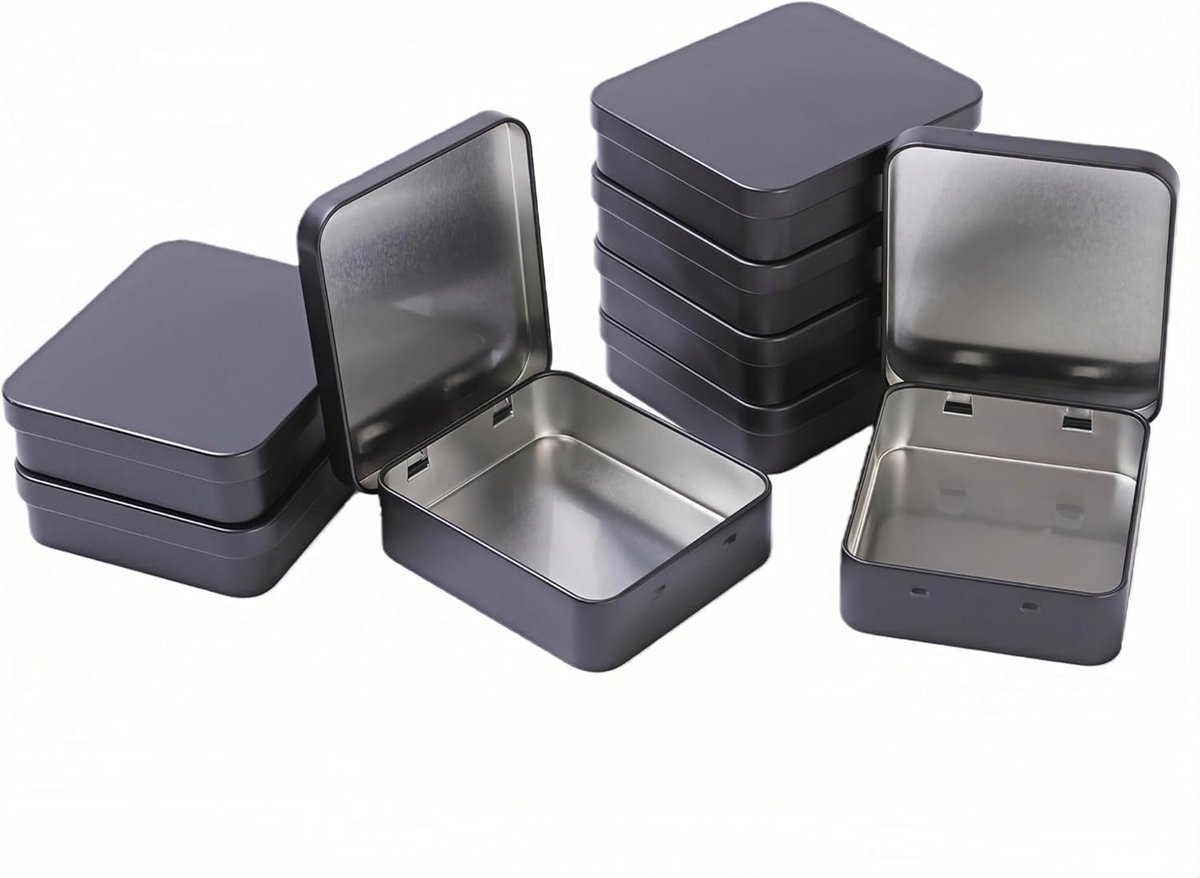 8 Stuks Metalen Opbergdoos met Deksel (9,3x8,3x2,5 cm) – Vierkante Blikken Container voor Diamond Painting & Kralen, Lege Metalen Box voor Kleine Onderdelen, DIY Organizer (Zwart)